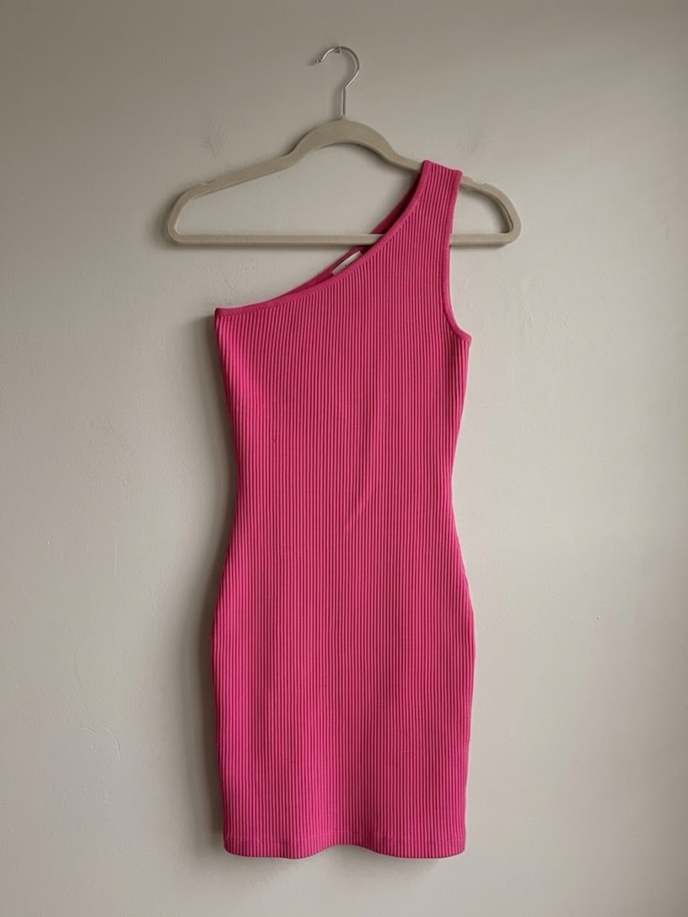 Sincerely Jules One-Shoulder Ribbed Dress in Hot Pink